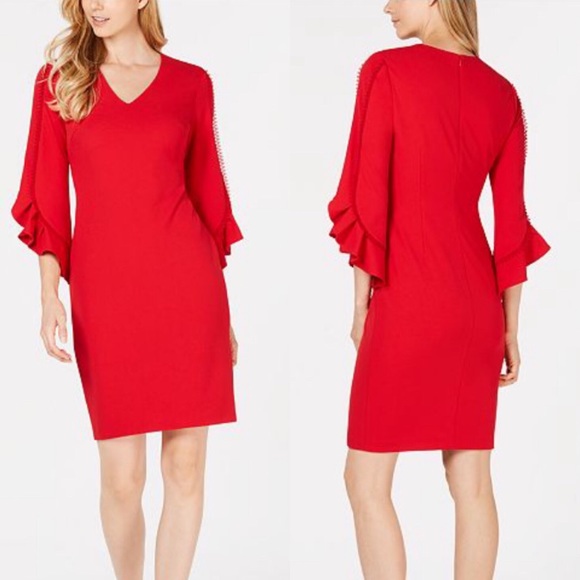 calvin klein red bell sleeve dress